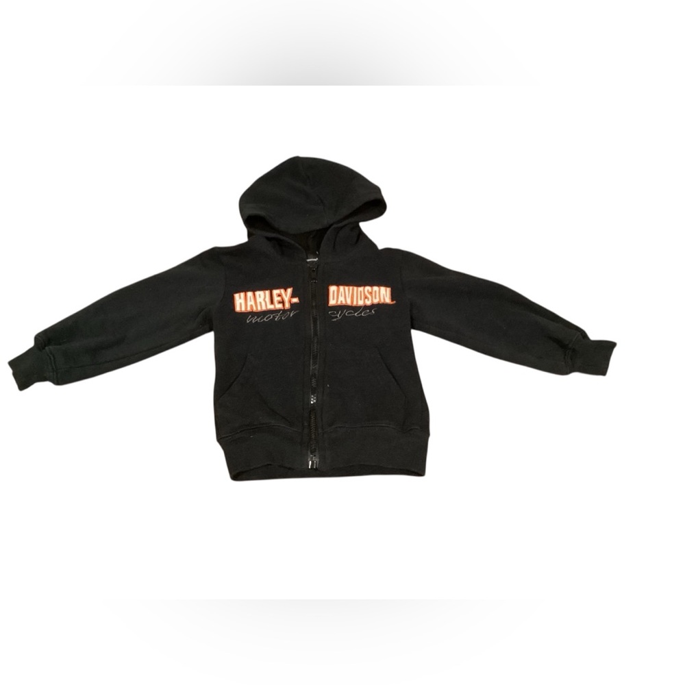 Harley-Davidson Kids 2T Black Orange Zip-Up Hoodie Biker Fleece Sweatshirt